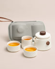 Qi-cha Momento Cloud Teapot Set: Ceramic Travel Teapot with 3 Cups & Carry Case