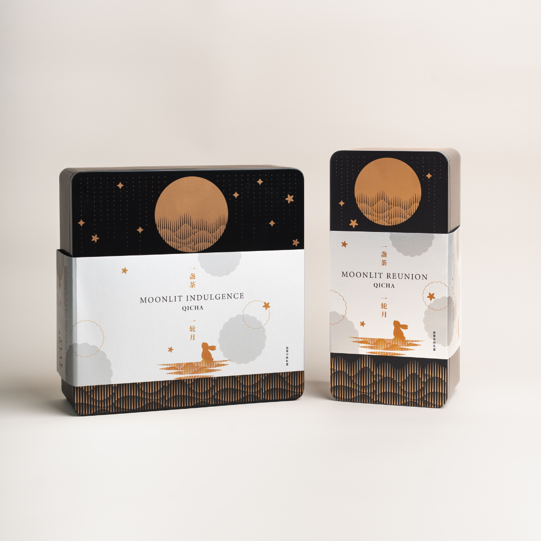 Qi-Cha Moonlit Indulgence Gift Tin (4 Mooncakes + 12 Tea Sachets)