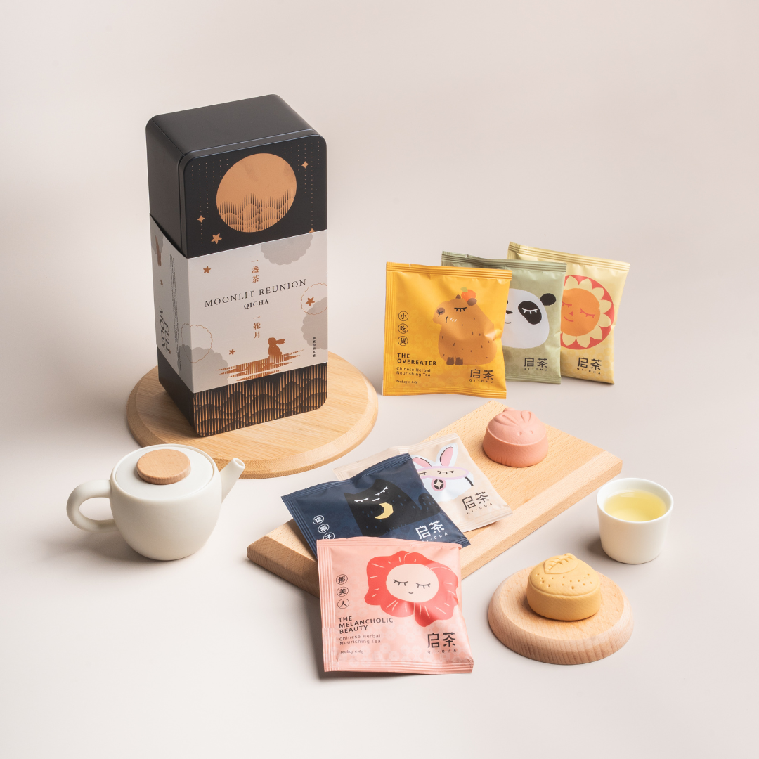 Qi-Cha Moonlit Reunion Gift Tin (2 Mooncakes + 6 Tea Sachets)
