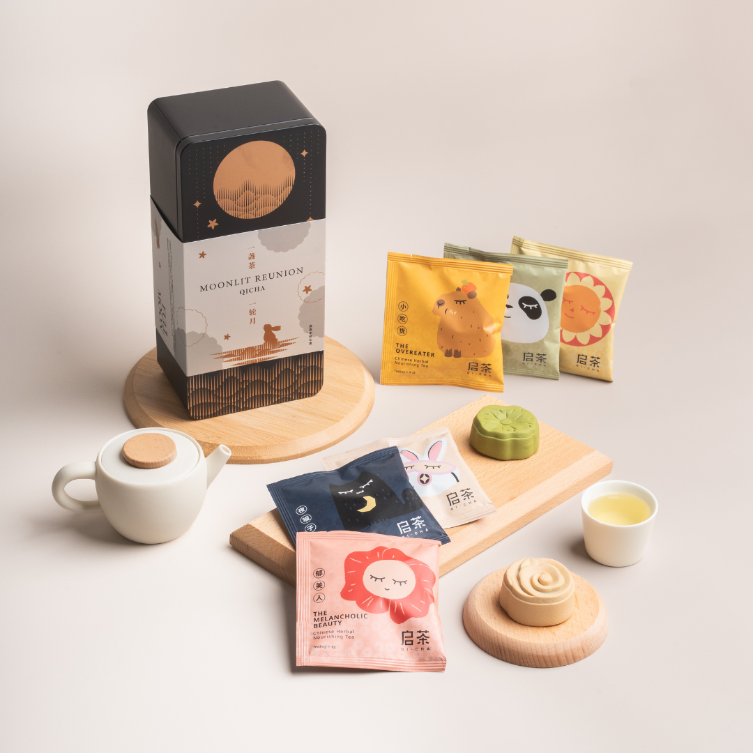 Qi-Cha Moonlit Reunion Gift Tin (2 Mooncakes + 6 Tea Sachets)