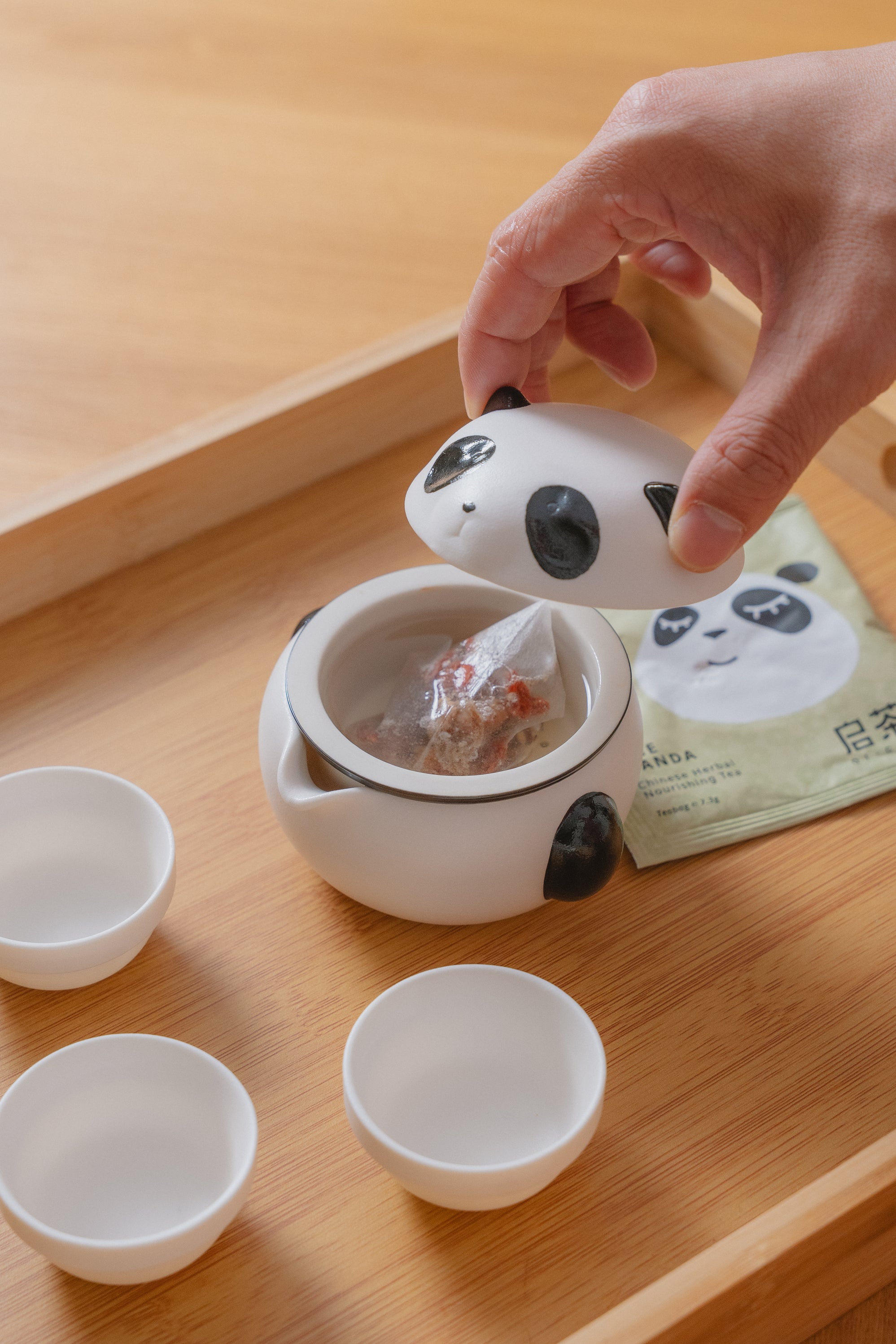 The Panda Teapot Set — Limited Edition Ceramic Travel Teapot, Strainer &amp; 3 Cups with Carry Pouch