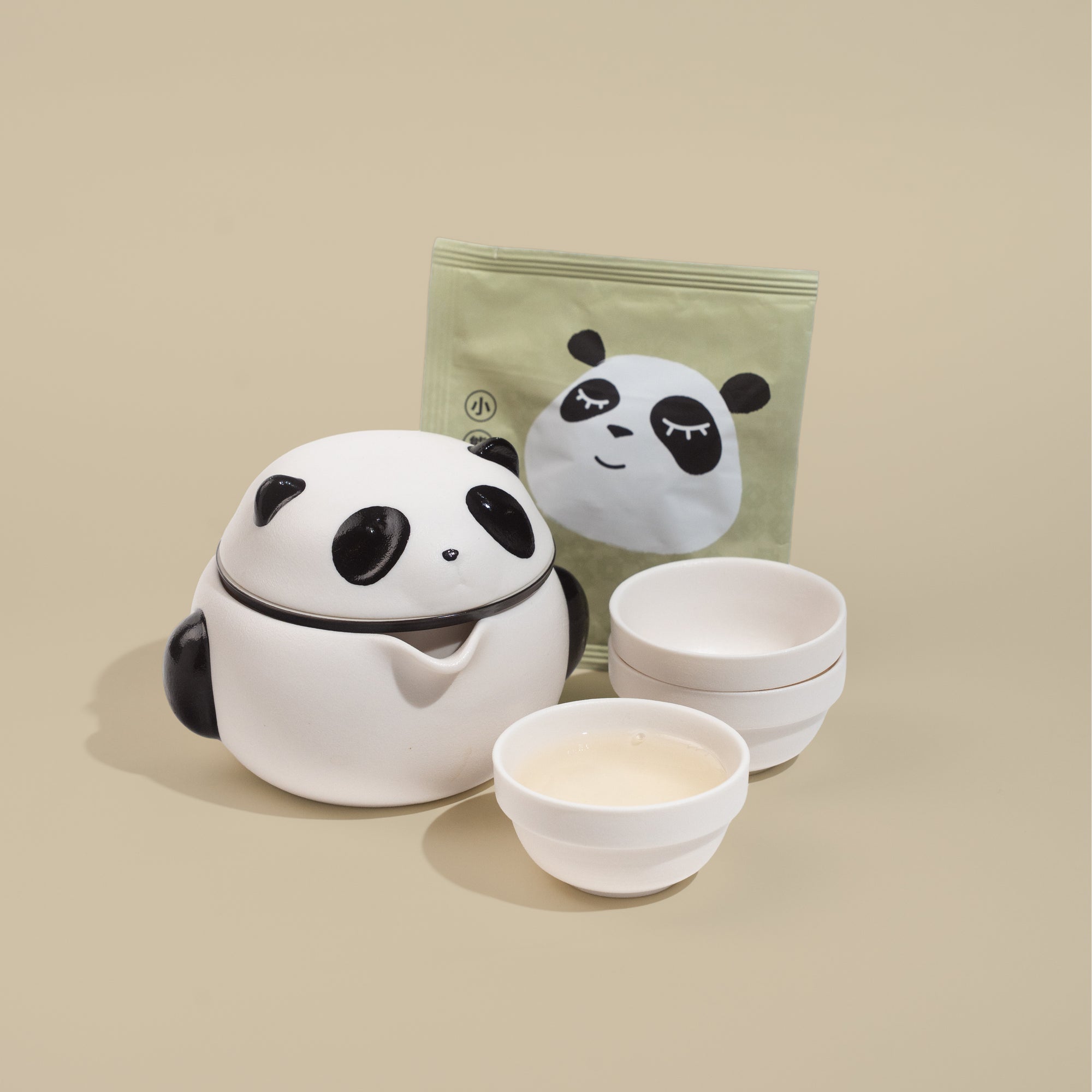 The Panda Teapot Set — Limited Edition Ceramic Travel Teapot, Strainer &amp; 3 Cups with Carry Pouch