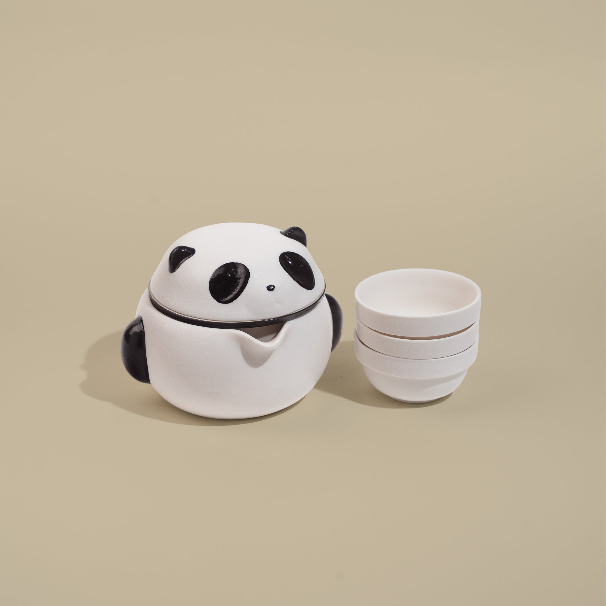 The Panda Teapot Set — Limited Edition Ceramic Travel Teapot, Strainer &amp; 3 Cups with Carry Pouch