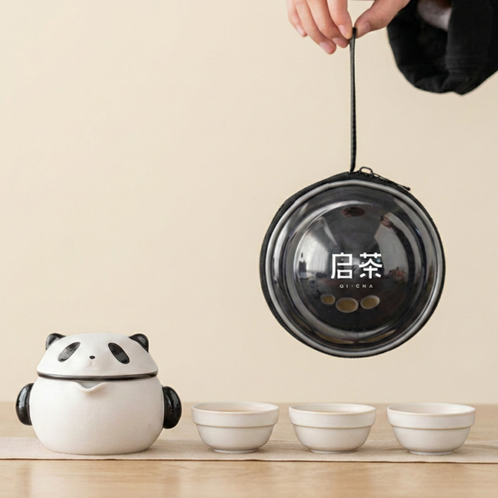 The Panda Teapot Set — Limited Edition Ceramic Travel Teapot, Strainer &amp; 3 Cups with Carry Pouch